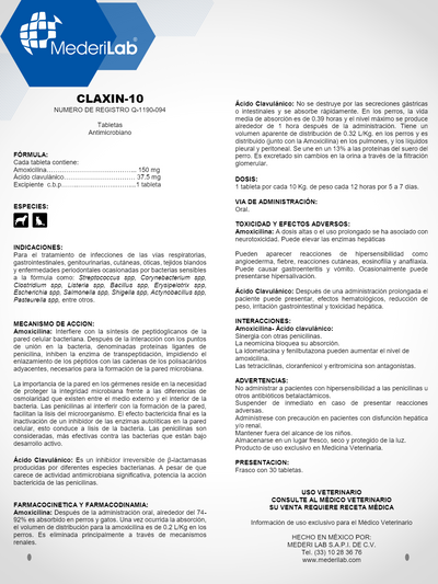 CLAXIN-10 TABLETAS - MEDERILAB