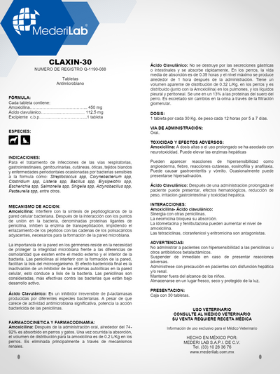 CLAXIN 30 CON 30 TABLETAS - MEDERILAB