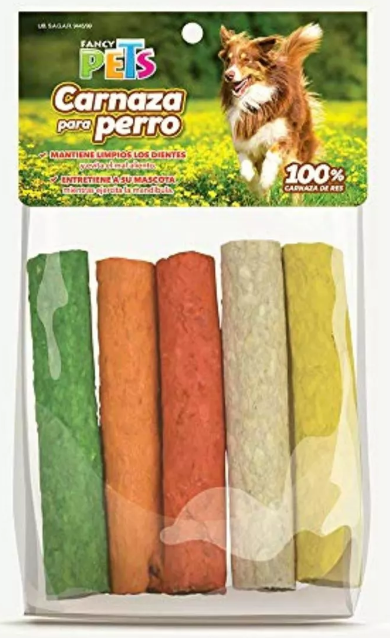 PALITOS HUECOS DE CARNAZA DE COLORES ( 125 * 22 MM) -  5 PZ