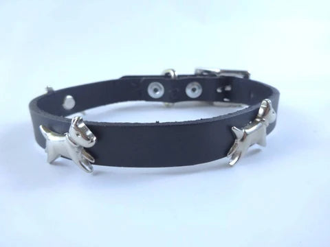 COLLAR DE PIEL CON APLICACIONES METALICAS (2 CM DE ANCHO)