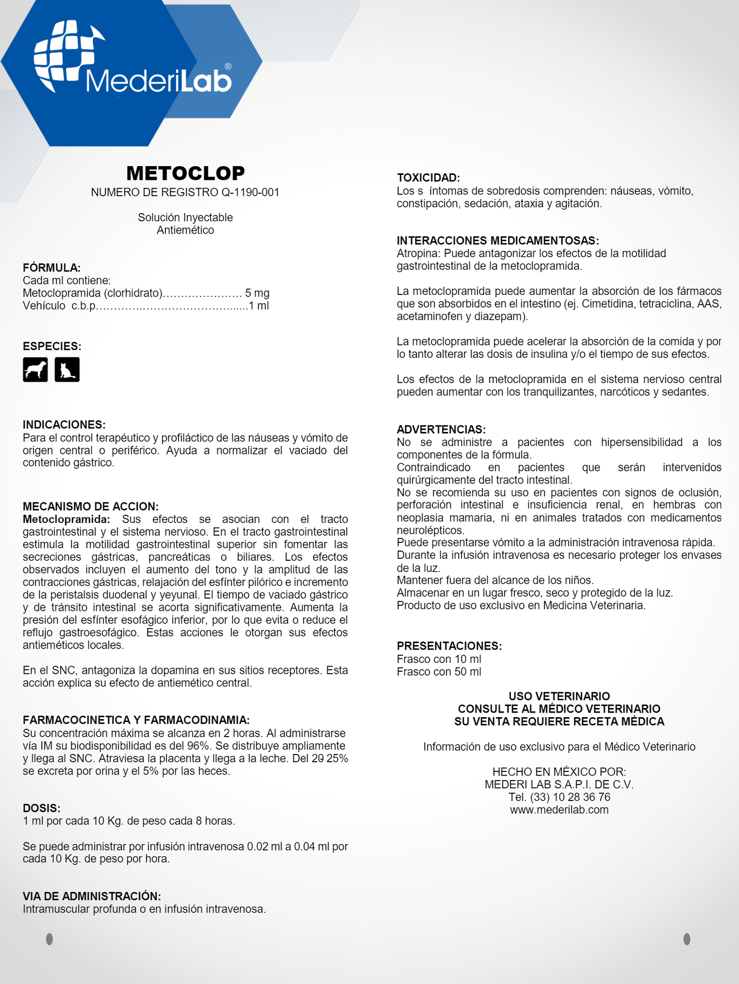 METOCLOP SOLUCIÓN ORAL - MEDERILAB