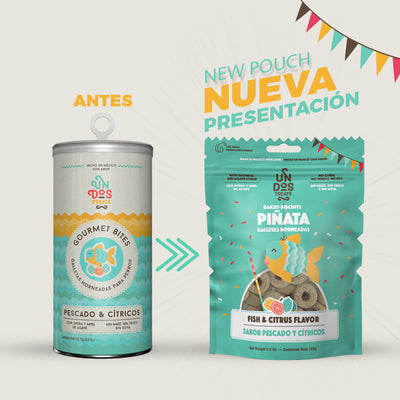 UN DOS TREATS - GOURMET BITES GALLETAS HORNEADAS - PESCADO Y CITRICOS 5.5 OZ