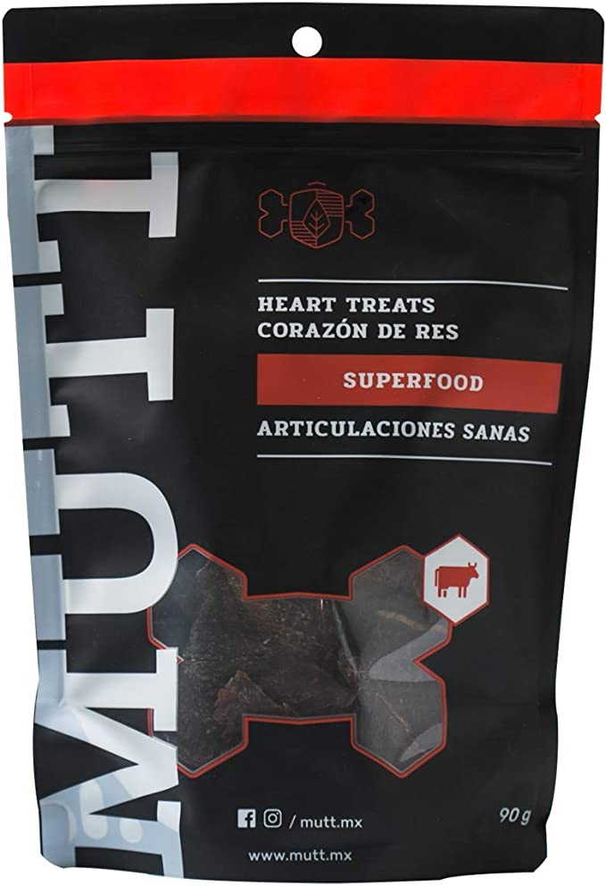 MUTT Premio para Perro 100% Natural - corazón de Res deshidratado