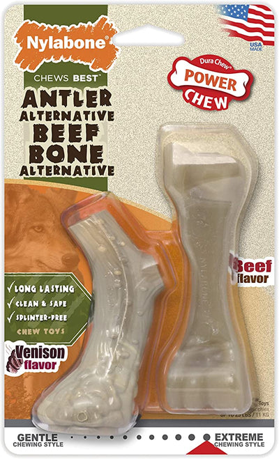 Nylabone Astas Y Hueso, Alternativa De Partes De Animal Twin-Pack Carne