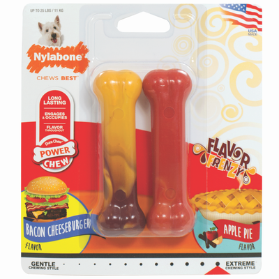 Nylabone Huesos Power Chew Frenz Hamburguesa Y Pie De Manzana 2-Pack