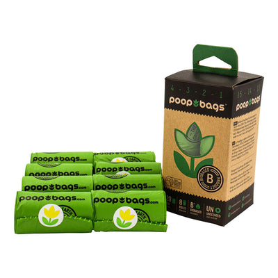 Poop Bags Bolsas biodegradables para desechos de perro. Incluye 8 rollos, 120 bolsas.