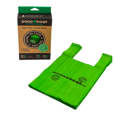 Poop Bags Bolsas biodegradables para desechos de perro. Incluye 120 bolsas con asas.